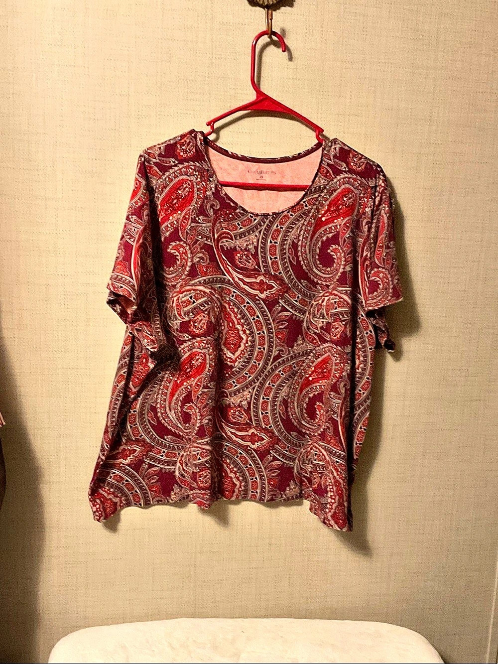 Croft & Barrow Paisley Short Sleeve Top in Red Size 3X
